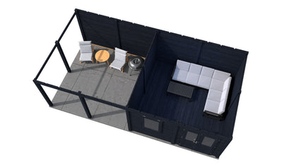 Lugarde Select Modern summerhouse 28mm with veranda Leeds 388x388cm + 400cm - Black Wood Oil