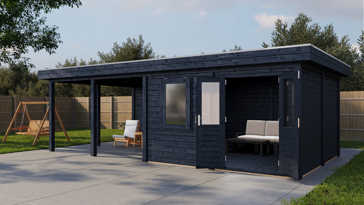 Lugarde Select Modern summerhouse 28mm with veranda Leeds 388x388cm + 400cm - Black Wood Oil