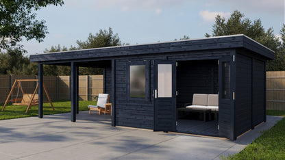 Lugarde Select Modern summerhouse 28mm with veranda Leeds 388x388cm + 400cm - Black Wood Oil