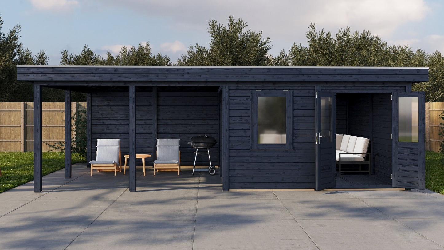 Lugarde Select Modern summerhouse 28mm with veranda Leeds 388x388cm + 400cm - Black Wood Oil