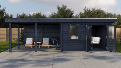Lugarde Select Modern summerhouse 28mm with veranda Leeds 388x388cm + 400cm - Black Wood Oil