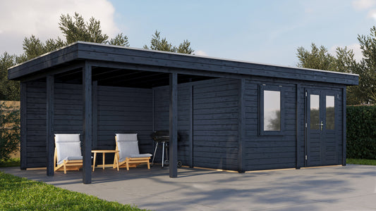 Lugarde Select Modern summerhouse 28mm with veranda Leeds 388x388cm + 400cm - Black Wood Oil