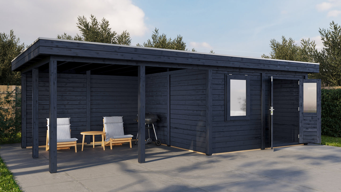 Lugarde Select Modern summerhouse 28mm with veranda Leeds 388x388cm + 400cm - Black Wood Oil