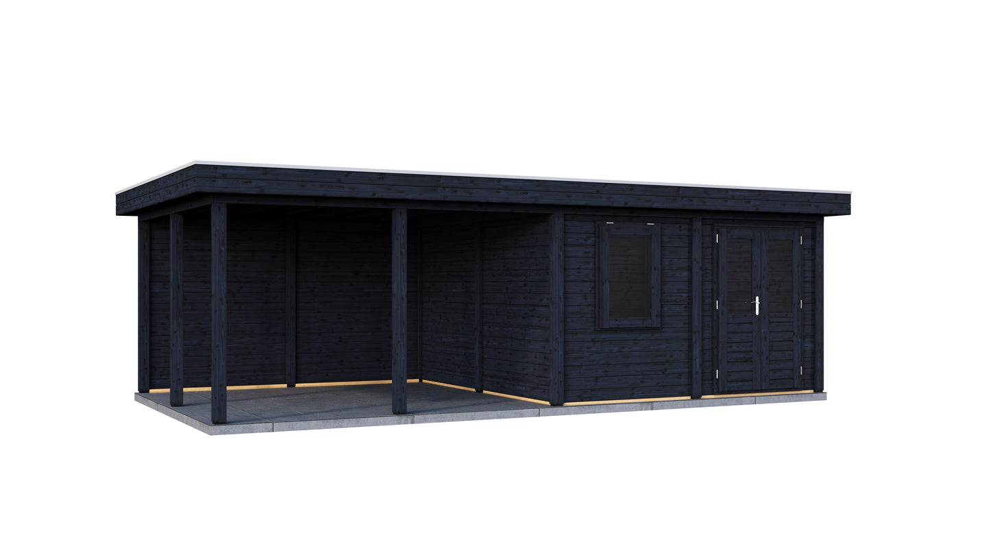 Lugarde Select Modern summerhouse 28mm with veranda Leeds 388x388cm + 400cm - Black Wood Oil