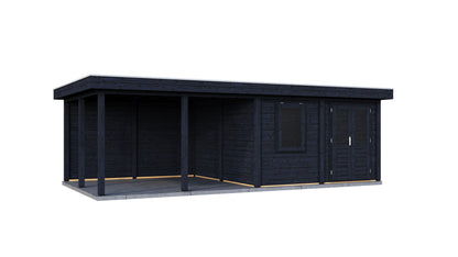 Lugarde Select Modern summerhouse 28mm with veranda Leeds 388x388cm + 400cm - Black Wood Oil