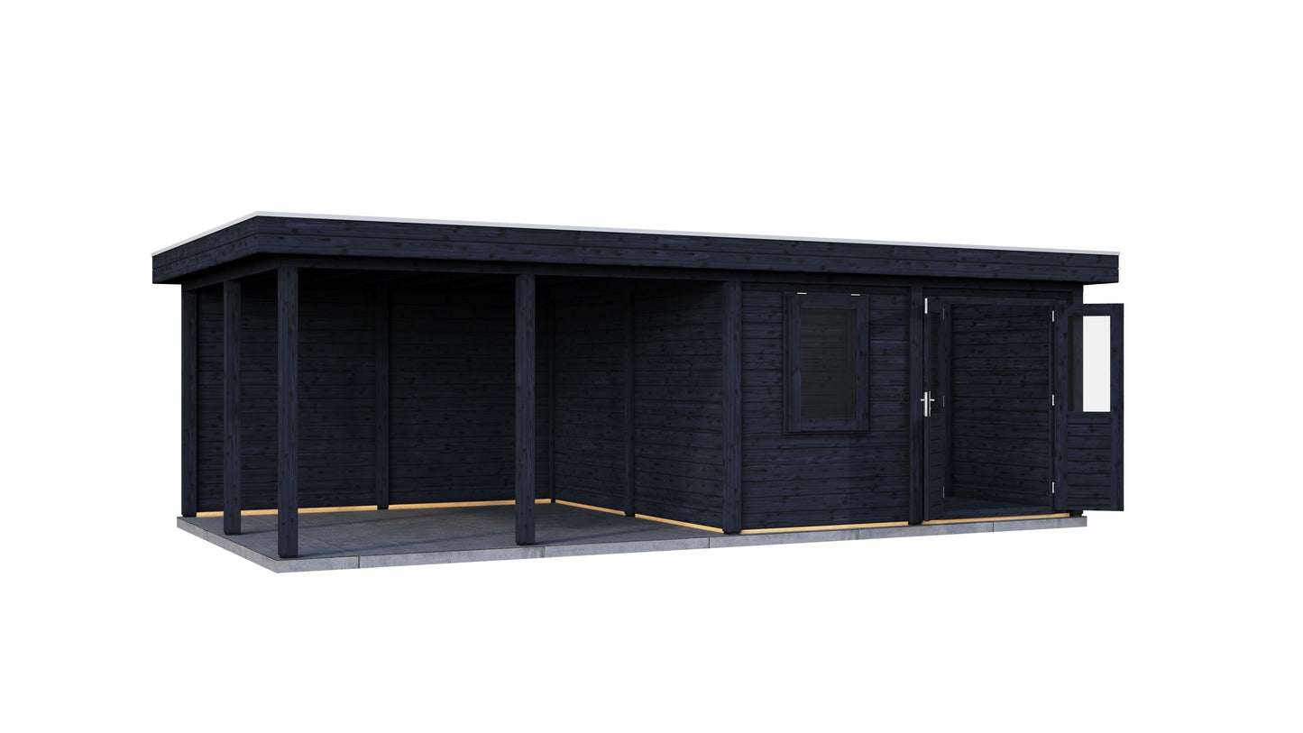 Lugarde Select Modern summerhouse 28mm with veranda Leeds 388x388cm + 400cm - Black Wood Oil