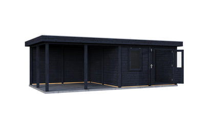 Lugarde Select Modern summerhouse 28mm with veranda Leeds 388x388cm + 400cm - Black Wood Oil