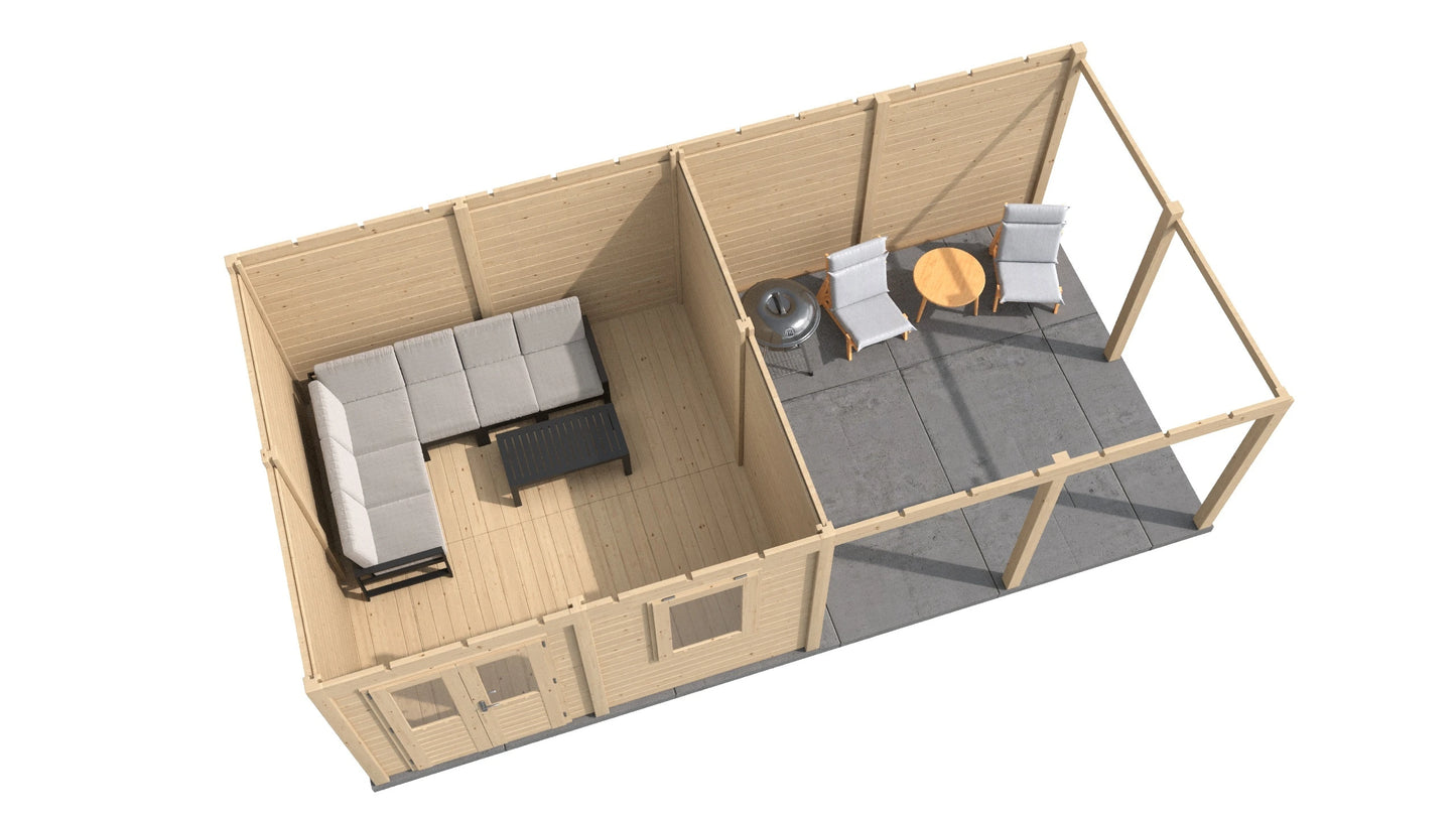 Lugarde Select Modern summerhouse 28mm with veranda Leeds 388x388cm + 400cm - Untreated