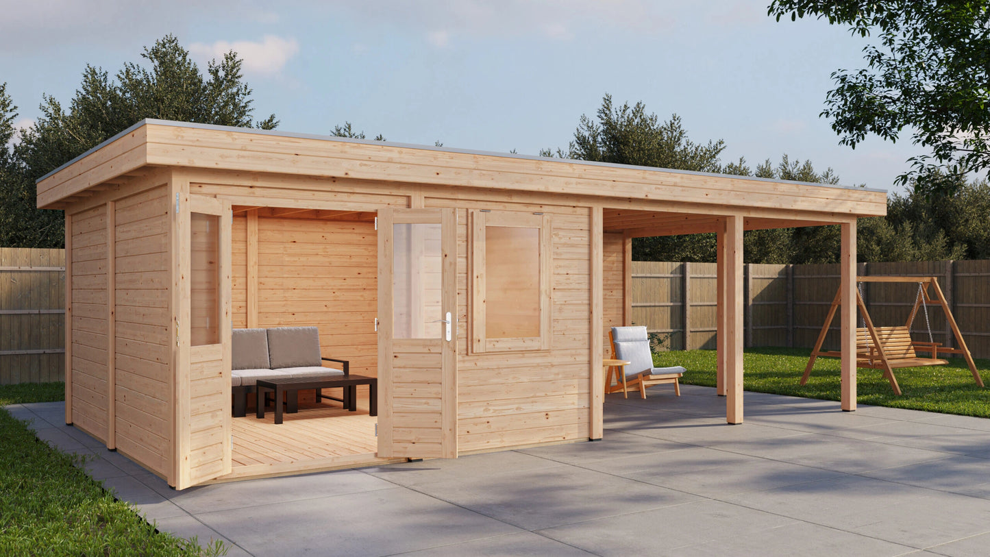 Lugarde Select Modern summerhouse 28mm with veranda Leeds 388x388cm + 400cm - Untreated