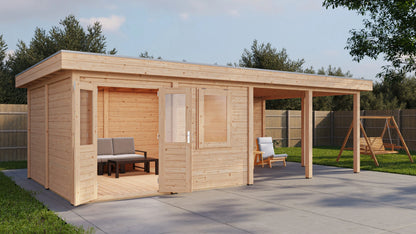 Lugarde Select Modern summerhouse 28mm with veranda Leeds 388x388cm + 400cm - Untreated