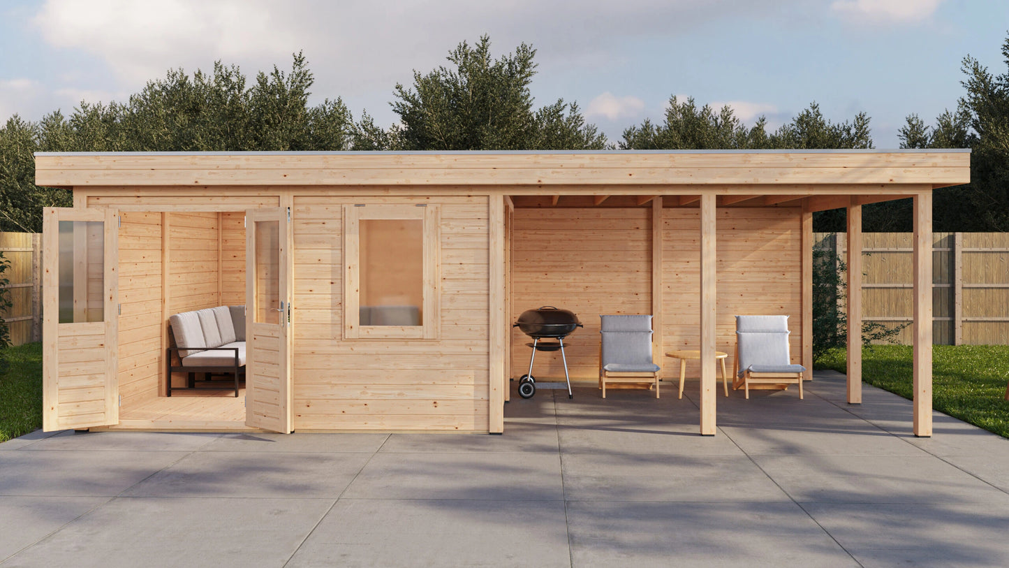 Lugarde Select Modern summerhouse 28mm with veranda Leeds 388x388cm + 400cm - Untreated