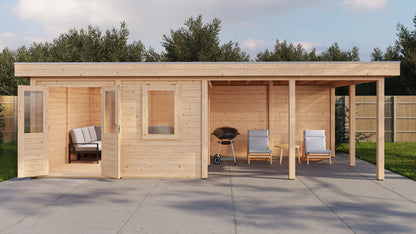 Lugarde Select Modern summerhouse 28mm with veranda Leeds 388x388cm + 400cm - Untreated