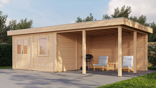 Lugarde Select Modern summerhouse 28mm with veranda Leeds 388x388cm + 400cm - Untreated