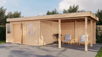 Lugarde Select Modern summerhouse 28mm with veranda Leeds 388x388cm + 400cm - Untreated