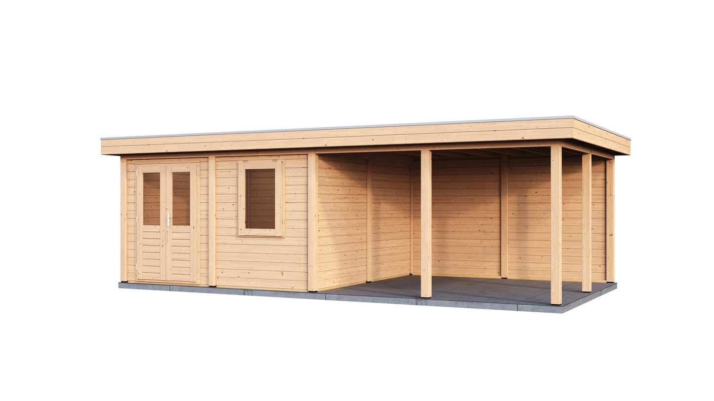 Lugarde Select Modern summerhouse 28mm with veranda Leeds 388x388cm + 400cm - Untreated