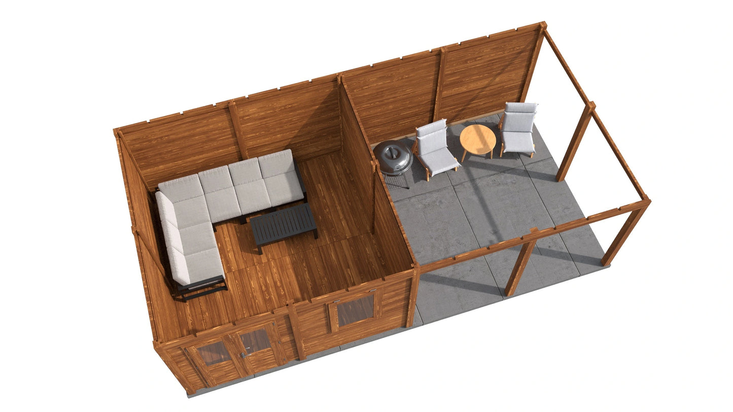 Lugarde Select Modern summerhouse 28mm with veranda Leeds 388x388cm + 400cm - Brown Wood Oil