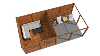 Lugarde Select Modern summerhouse 28mm with veranda Leeds 388x388cm + 400cm - Brown Wood Oil