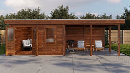 Lugarde Select Modern summerhouse 28mm with veranda Leeds 388x388cm + 400cm - Brown Wood Oil