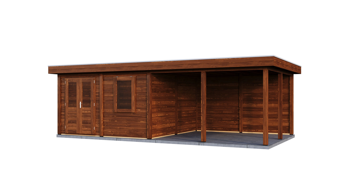 Lugarde Select Modern summerhouse 28mm with veranda Leeds 388x388cm + 400cm - Brown Wood Oil