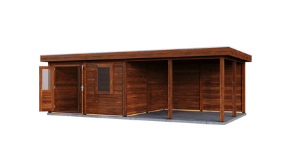 Lugarde Select Modern summerhouse 28mm with veranda Leeds 388x388cm + 400cm - Brown Wood Oil