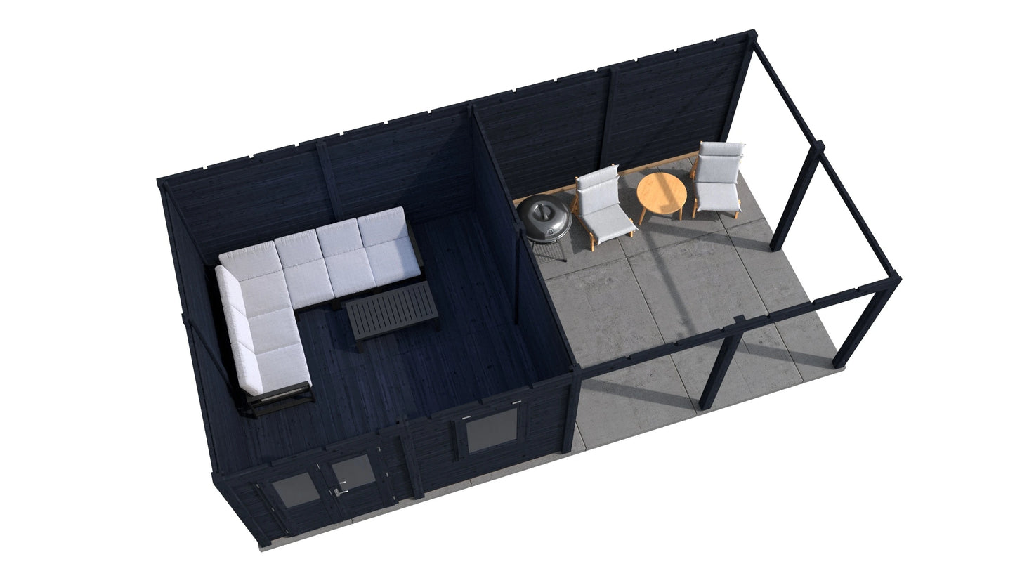 Lugarde Select Modern summerhouse 28mm with veranda Leeds 388x388cm + 400cm - Black Wood Oil