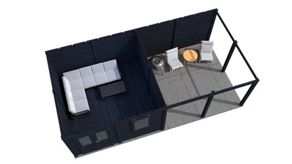 Lugarde Select Modern summerhouse 28mm with veranda Leeds 388x388cm + 400cm - Black Wood Oil