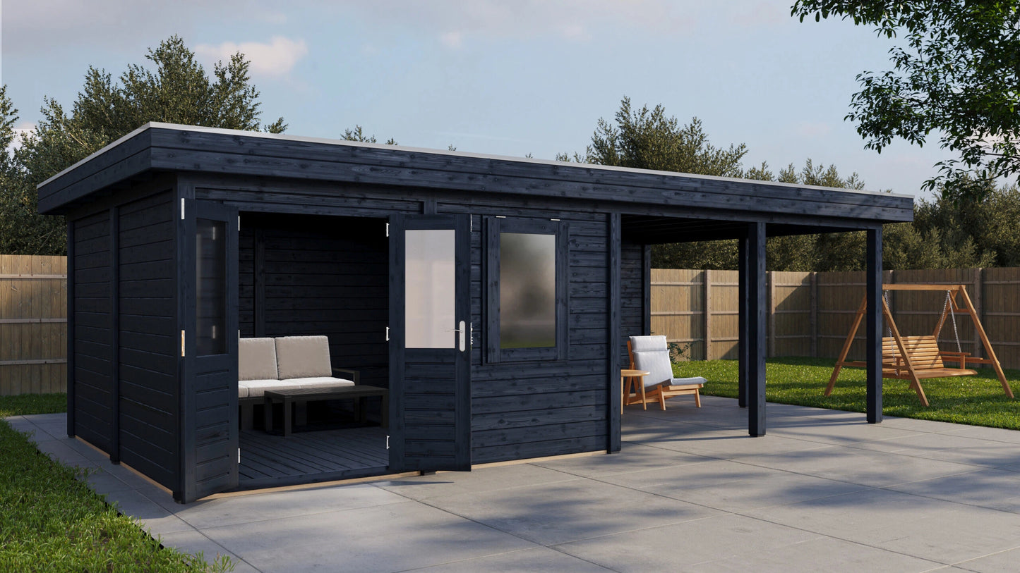 Lugarde Select Modern summerhouse 28mm with veranda Leeds 388x388cm + 400cm - Black Wood Oil