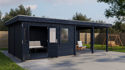 Lugarde Select Modern summerhouse 28mm with veranda Leeds 388x388cm + 400cm - Black Wood Oil