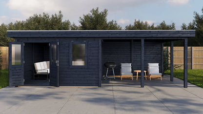 Lugarde Select Modern summerhouse 28mm with veranda Leeds 388x388cm + 400cm - Black Wood Oil