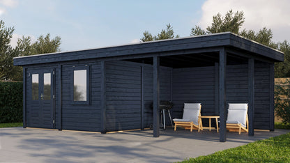 Lugarde Select Modern summerhouse 28mm with veranda Leeds 388x388cm + 400cm - Black Wood Oil