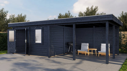Lugarde Select Modern summerhouse 28mm with veranda Leeds 388x388cm + 400cm - Black Wood Oil