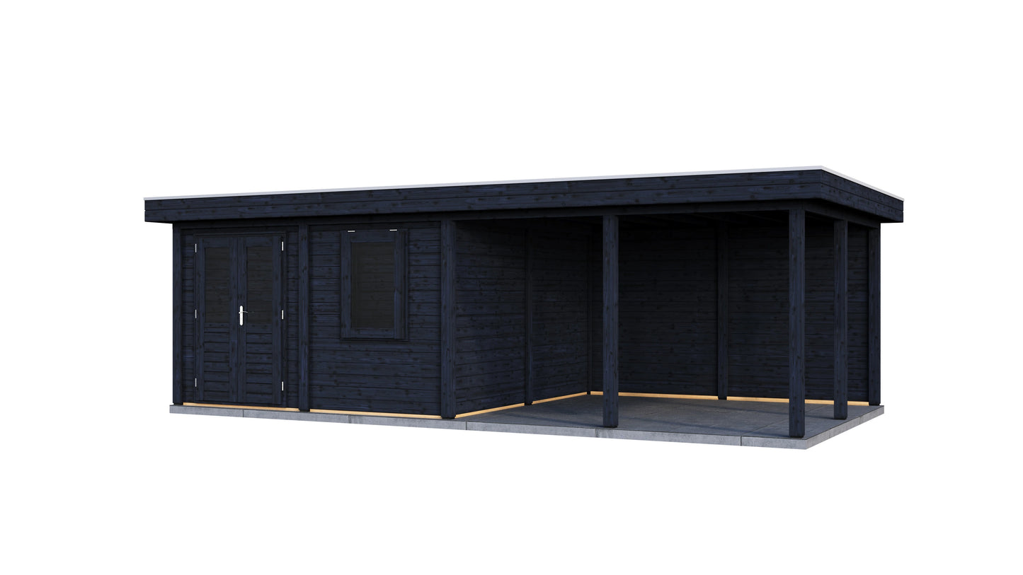 Lugarde Select Modern summerhouse 28mm with veranda Leeds 388x388cm + 400cm - Black Wood Oil
