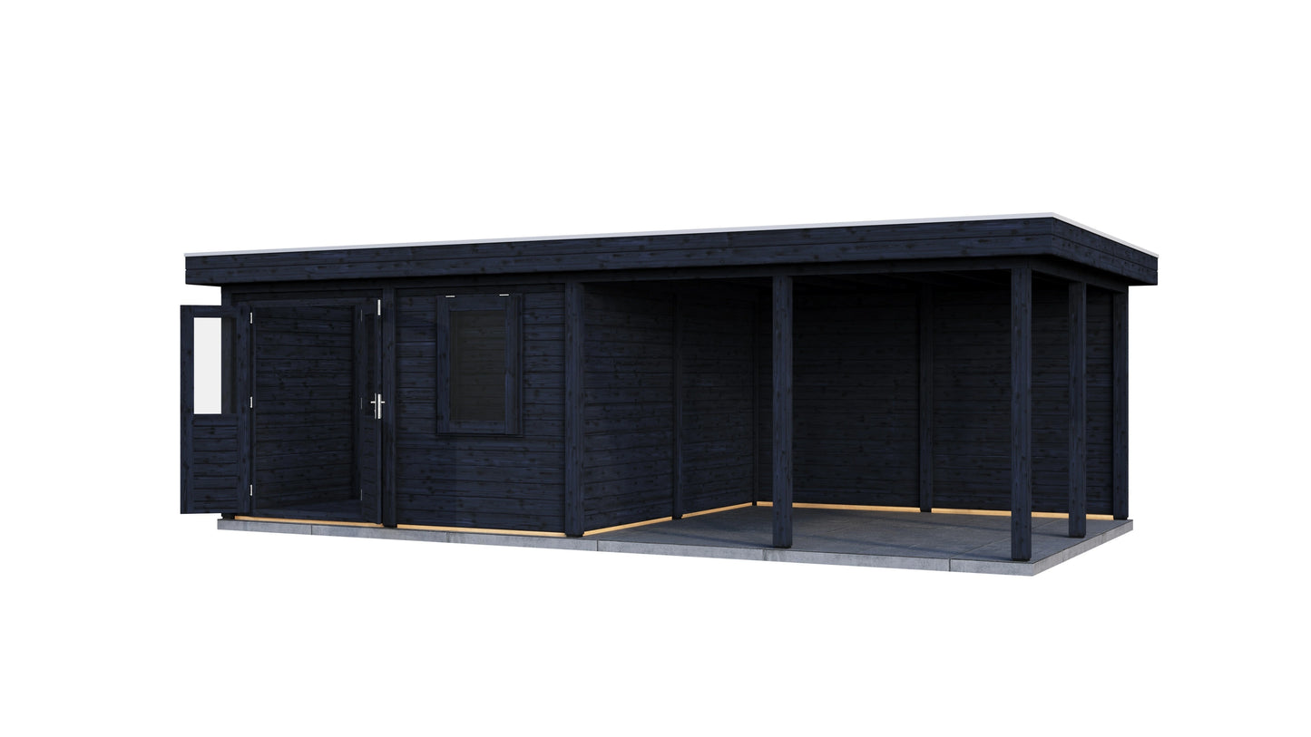 Lugarde Select Modern summerhouse 28mm with veranda Leeds 388x388cm + 400cm - Black Wood Oil