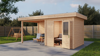 Lugarde Select Modern summerhouse 28mm with veranda Birmingham 250x250cm + 300cm - Untreated