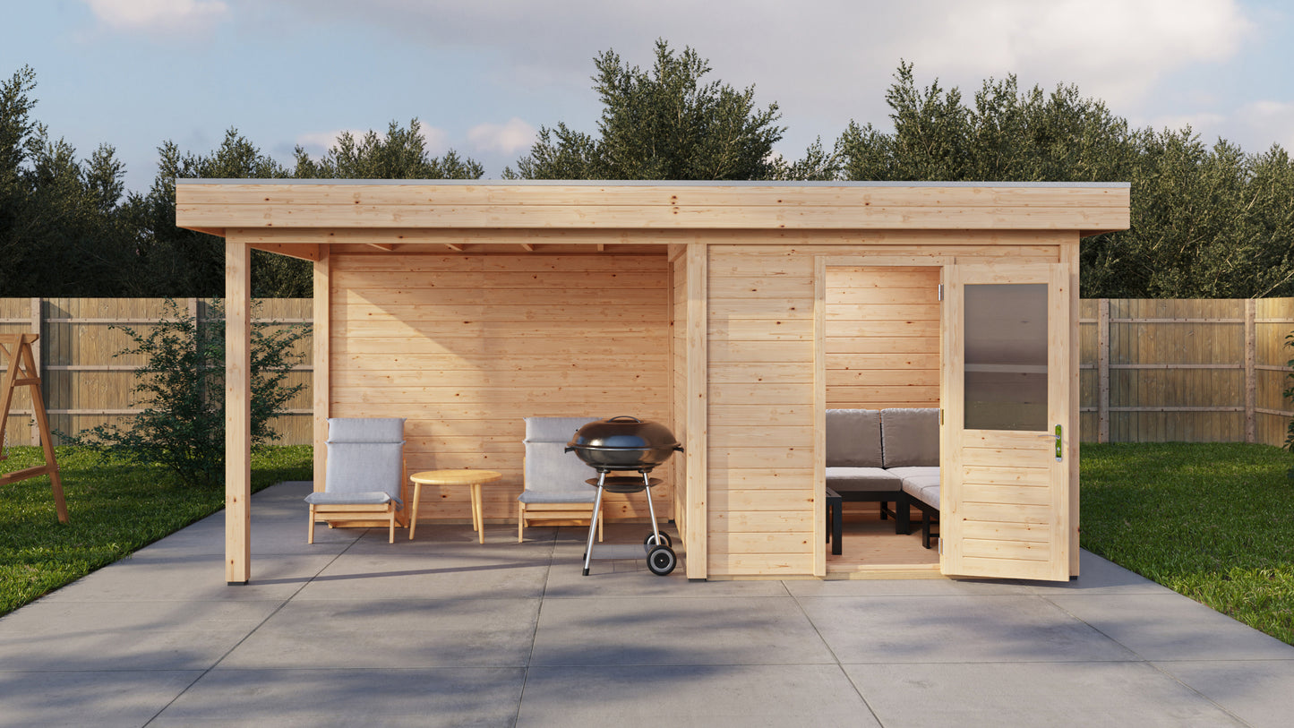 Lugarde Select Modern summerhouse 28mm with veranda Birmingham 250x250cm + 300cm - Untreated