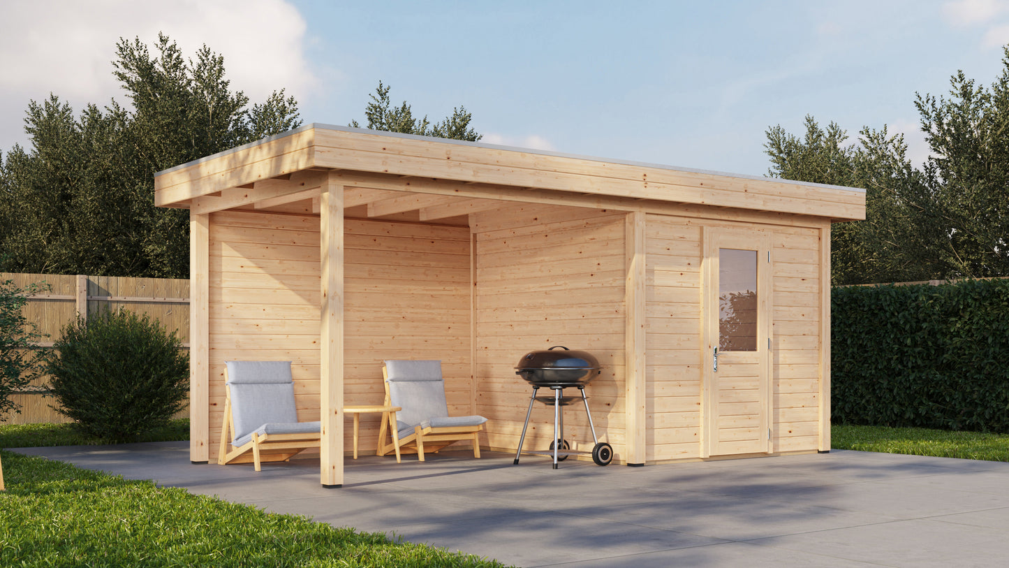 Lugarde Select Modern summerhouse 28mm with veranda Birmingham 250x250cm + 300cm - Untreated