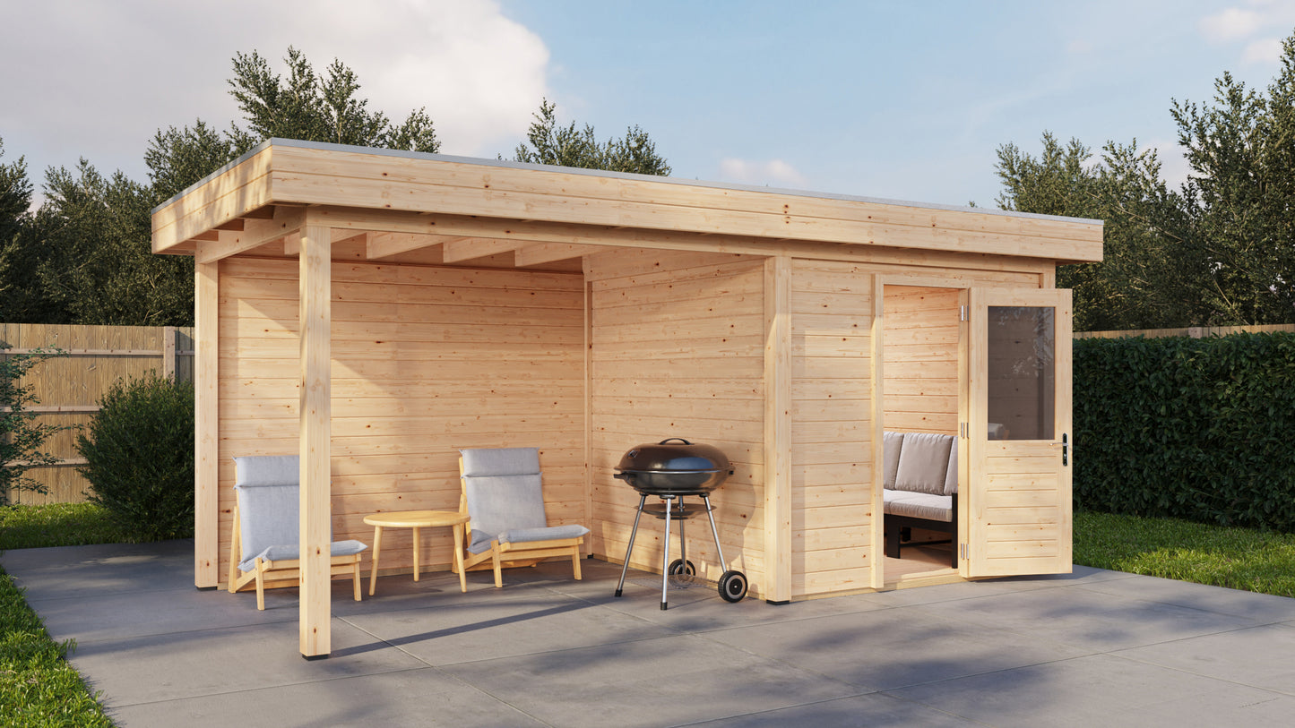 Lugarde Select Modern summerhouse 28mm with veranda Birmingham 250x250cm + 300cm - Untreated