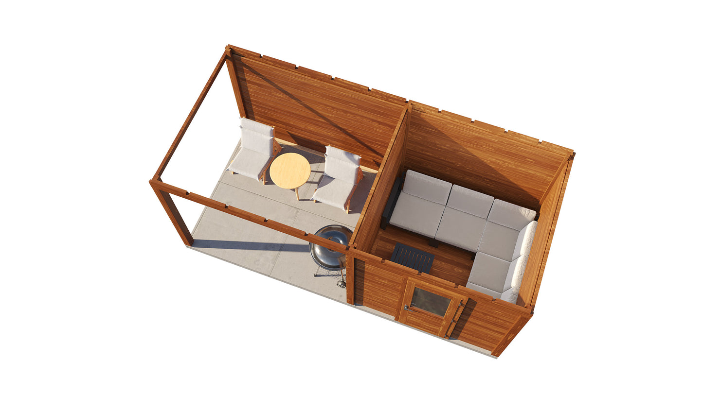 Lugarde Select Modern summerhouse 28mm with veranda Birmingham 250x250cm + 300cm - Brown Wood Oil