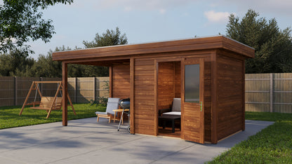 Lugarde Select Modern summerhouse 28mm with veranda Birmingham 250x250cm + 300cm - Brown Wood Oil