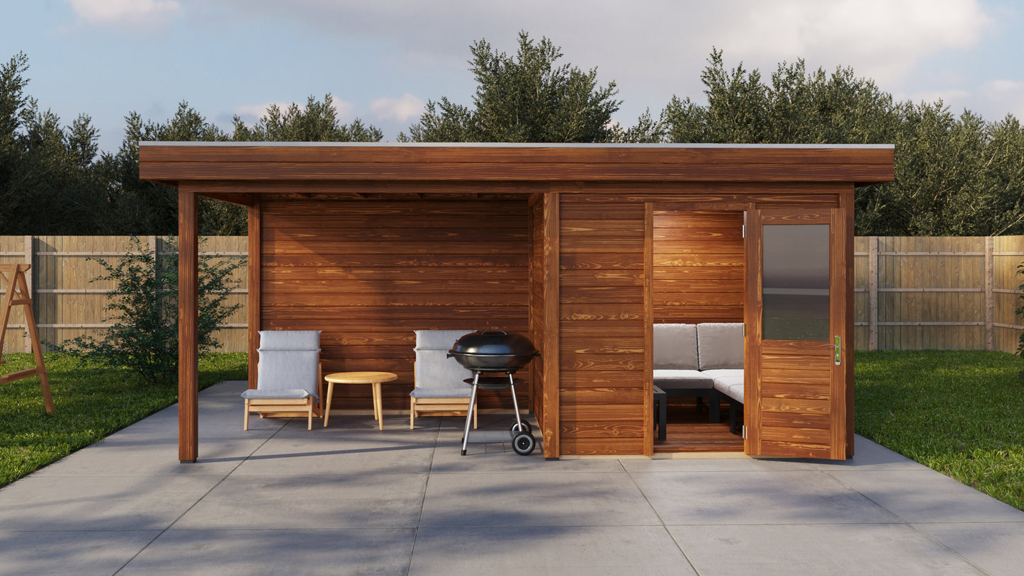 Lugarde Select Modern summerhouse 28mm with veranda Birmingham 250x250cm + 300cm - Brown Wood Oil