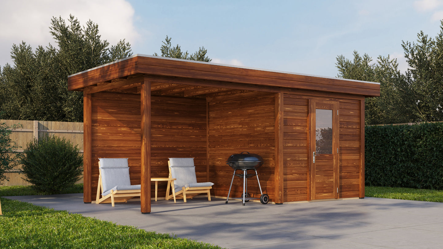 Lugarde Select Modern summerhouse 28mm with veranda Birmingham 250x250cm + 300cm - Brown Wood Oil