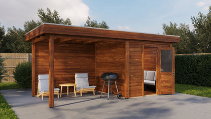 Lugarde Select Modern summerhouse 28mm with veranda Birmingham 250x250cm + 300cm - Brown Wood Oil