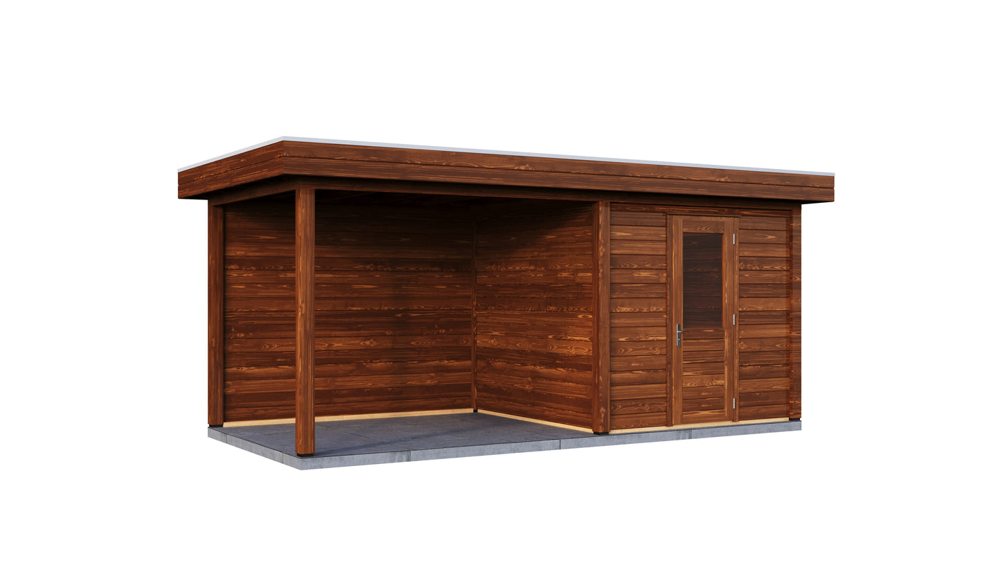 Lugarde Select Modern summerhouse 28mm with veranda Birmingham 250x250cm + 300cm - Brown Wood Oil