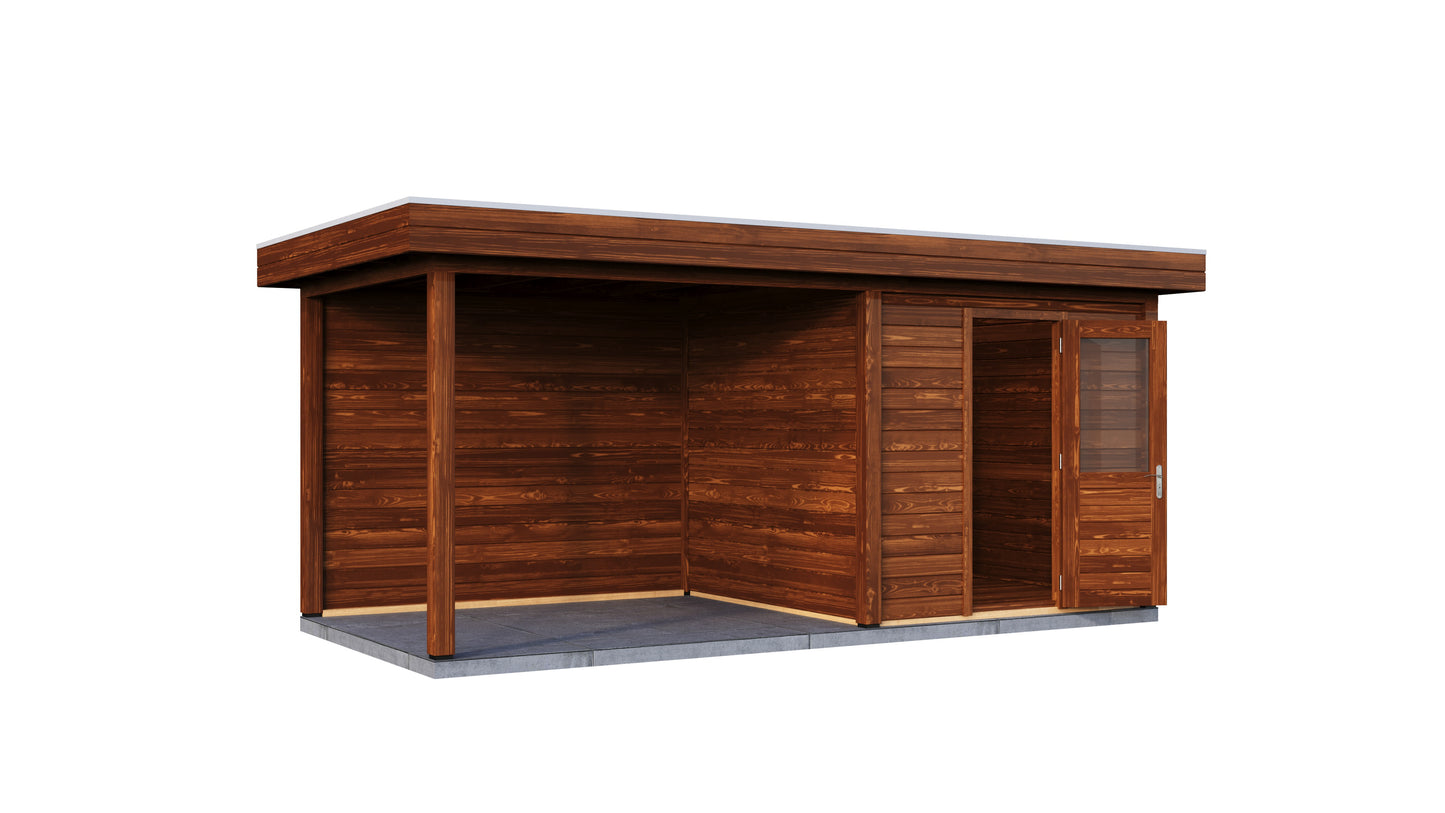 Lugarde Select Modern summerhouse 28mm with veranda Birmingham 250x250cm + 300cm - Brown Wood Oil