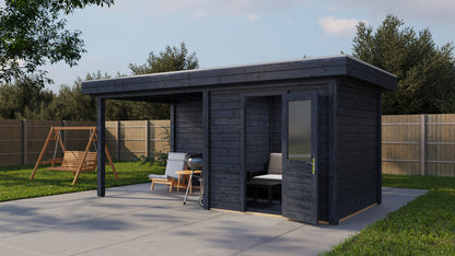 Lugarde Select Modern summerhouse 28mm with veranda Birmingham 250x250cm + 300cm - Black Wood Oil
