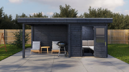 Lugarde Select Modern summerhouse 28mm with veranda Birmingham 250x250cm + 300cm - Black Wood Oil