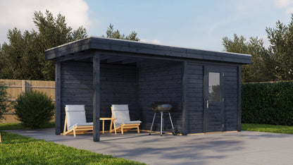 Lugarde Select Modern summerhouse 28mm with veranda Birmingham 250x250cm + 300cm - Black Wood Oil