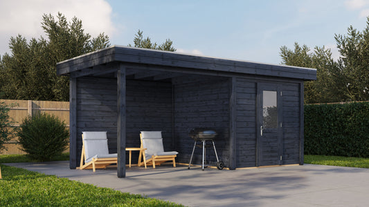 Lugarde Select Modern summerhouse 28mm with veranda Birmingham 250x250cm + 300cm - Black Wood Oil
