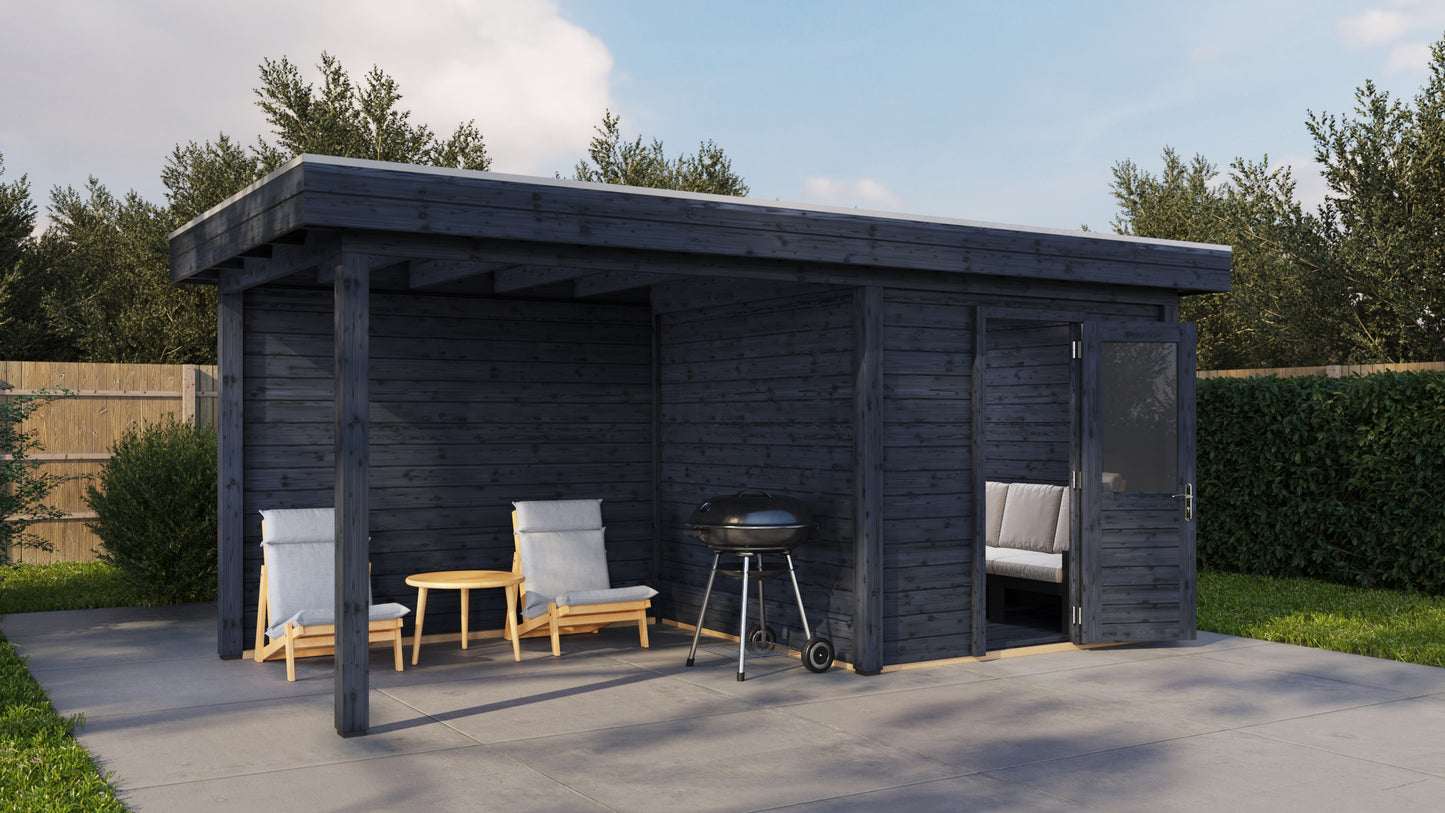 Lugarde Select Modern summerhouse 28mm with veranda Birmingham 250x250cm + 300cm - Black Wood Oil
