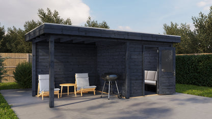Lugarde Select Modern summerhouse 28mm with veranda Birmingham 250x250cm + 300cm - Black Wood Oil